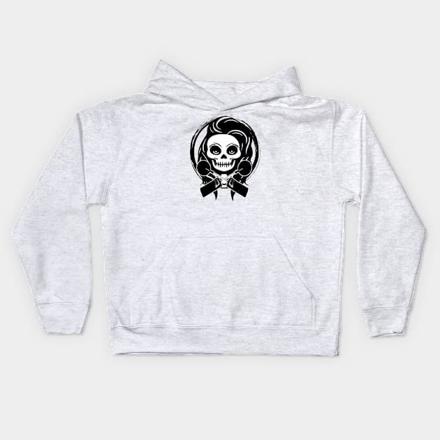 Female Detectorist Skull and Detector Black Logo Kids Hoodie by Nuletto